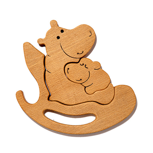 Buy Wooden Jumbo Hippo and Baby Hippo Puzzle - SkilloToys.com