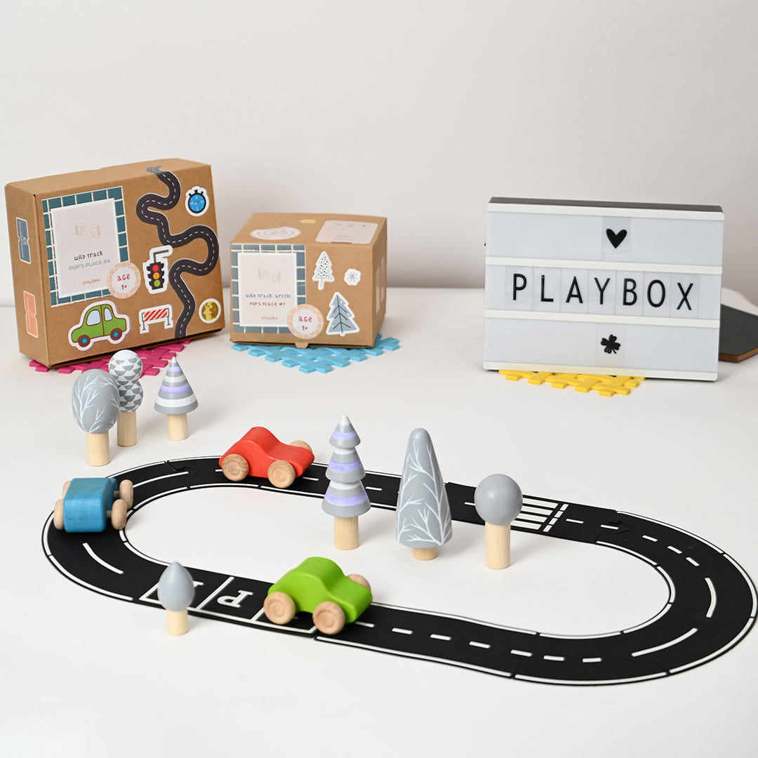 Buy Wooden Wild Track Artic - Set of 12 Tracks, 7 Artic Trees & 3 Cars - SkilloToys.com