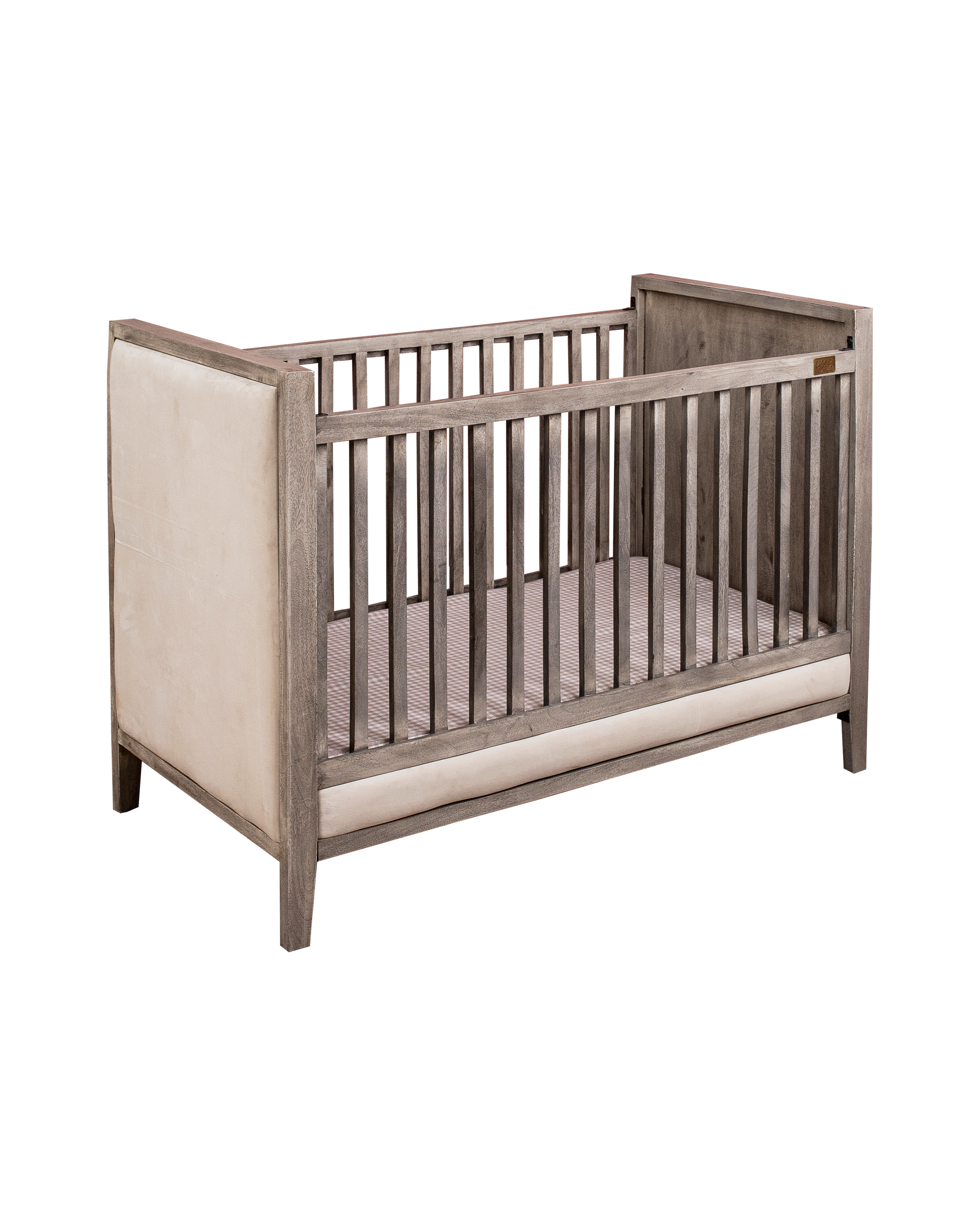 Buy Wooden Baby Cot With Velvet Upholstery - Ash Grey Online - SkilloToys.com