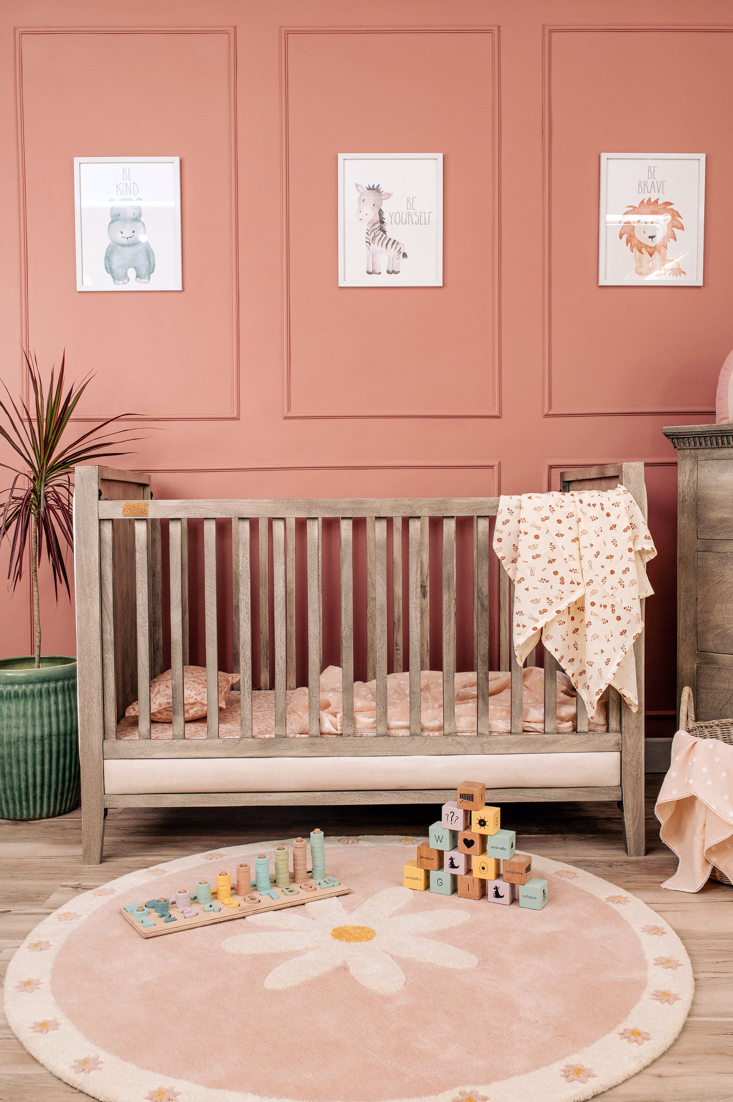 Buy Wooden Baby Cot With Velvet Upholstery - Ash Grey Online - SkilloToys.com