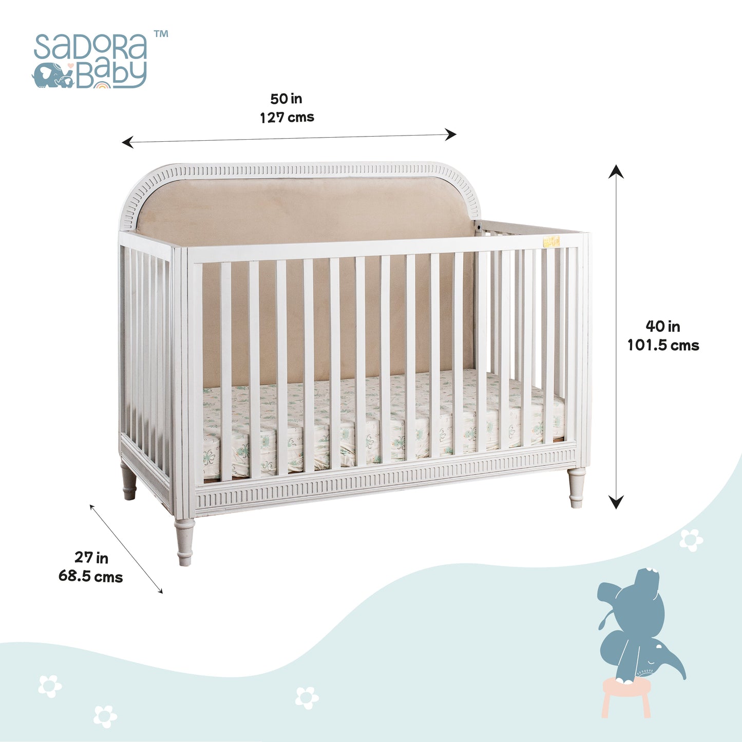 Buy Wooden Baby Cot With Headboard - White Duco Online - SkilloToys.com