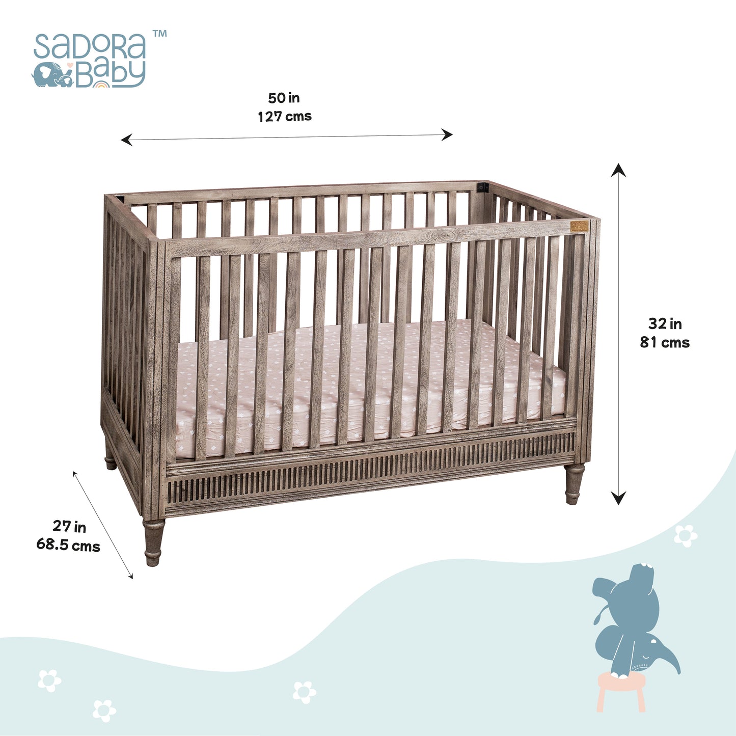 Buy Wooden Baby Cot - Ash Grey Online - SkilloToys.com