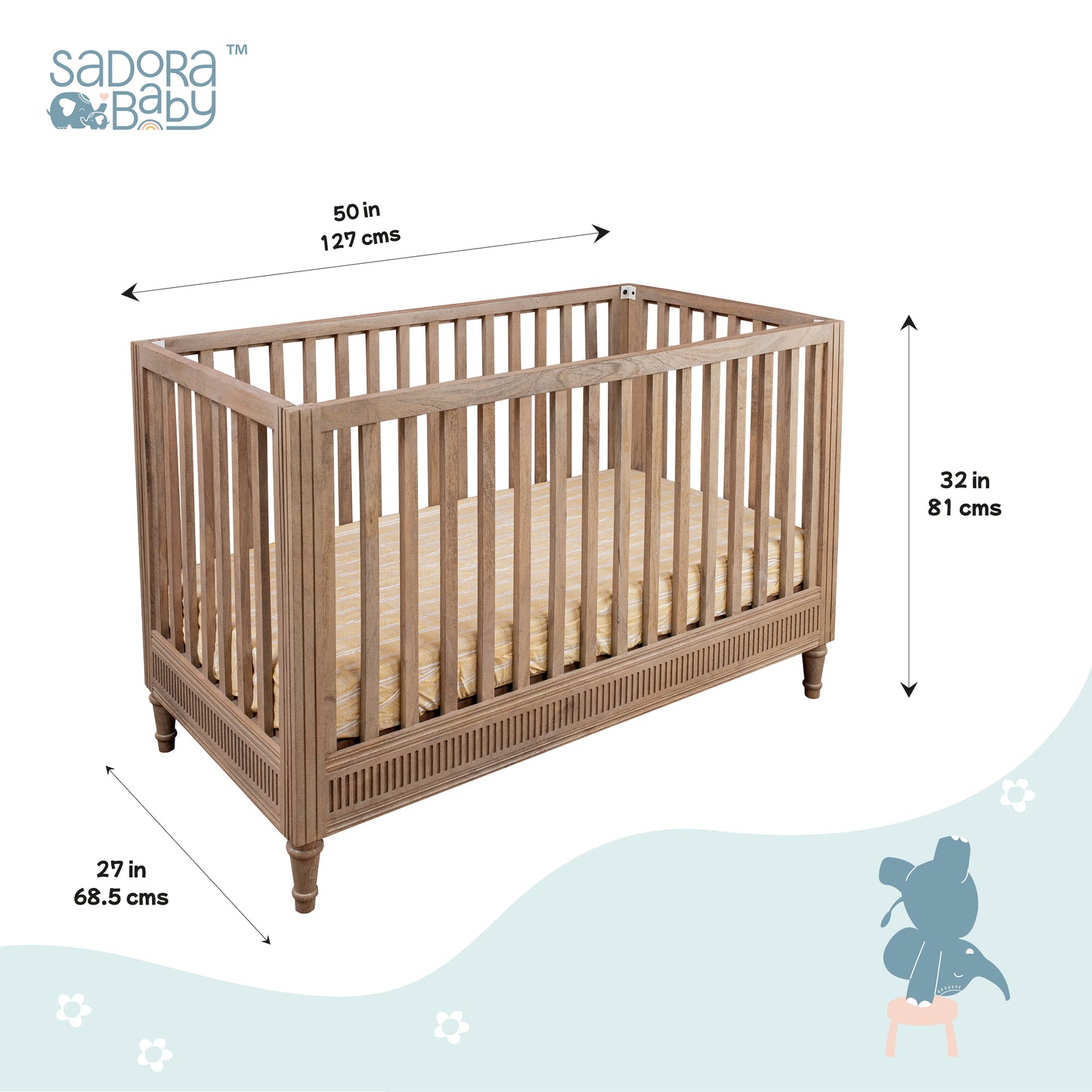 Buy Wooden Baby Cot - Oat Finish Online - SkilloToys.com