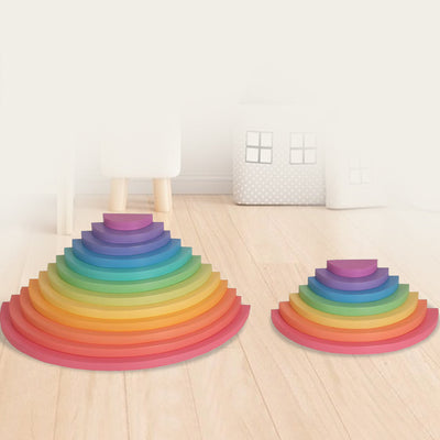 Casa Bambini Wooden Rainbow Semicircles Stacker: pastel graduated birch plywood arches for open-ended play
