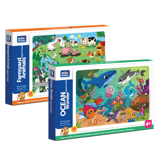2 In 1 Farmyard And Ocean Wooden Puzzle
