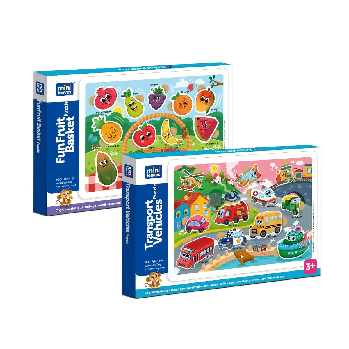 2 In 1 Funfruit And Transport Wooden Puzzle