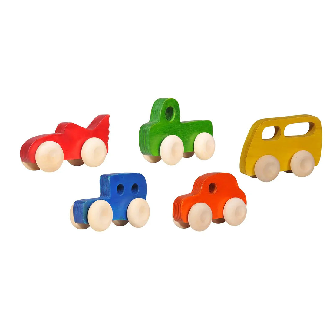 Coloured Wooden Vehicle Set Push Toy