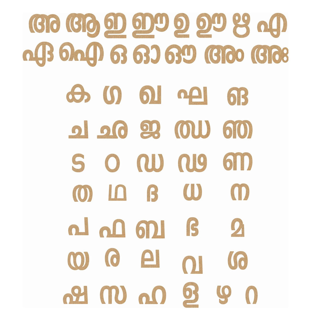 Wood Plain Laser Cut Malayalam Alphabets Cutouts