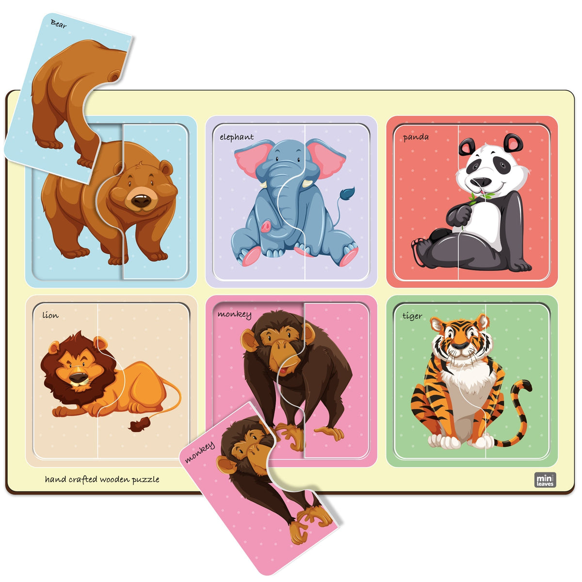 Wooden 2 Piece Safari Animal Friends Puzzle