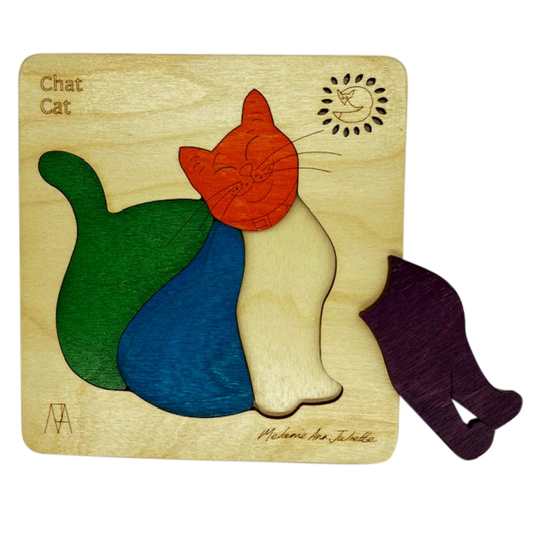 Wooden Chat Cat Puzzle Board