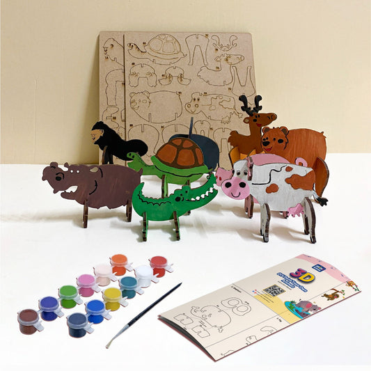 Wooden DIY Animal Art Craft Puzzle Set