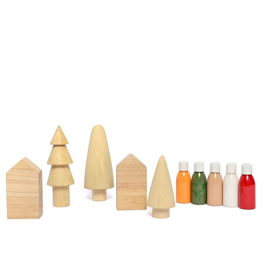 Wooden DIY Chrishmas Village Set