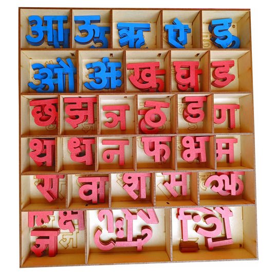 Wooden Montessori Preschool Movable Hindi Letters with Wooden Organizer Box