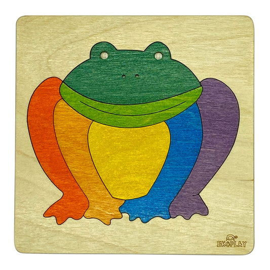 Wooden Rainbow Frog Puzzle Board