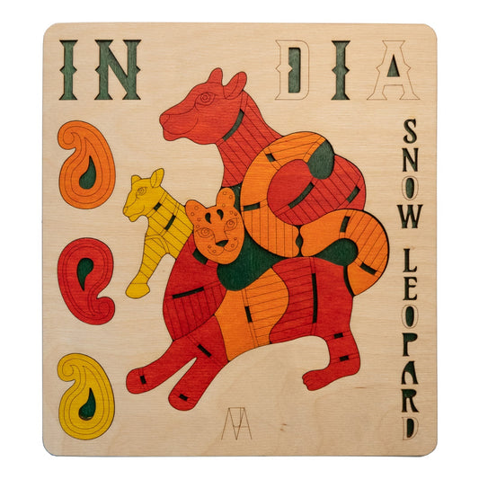 Wooden Snow Leopard Puzzle Board