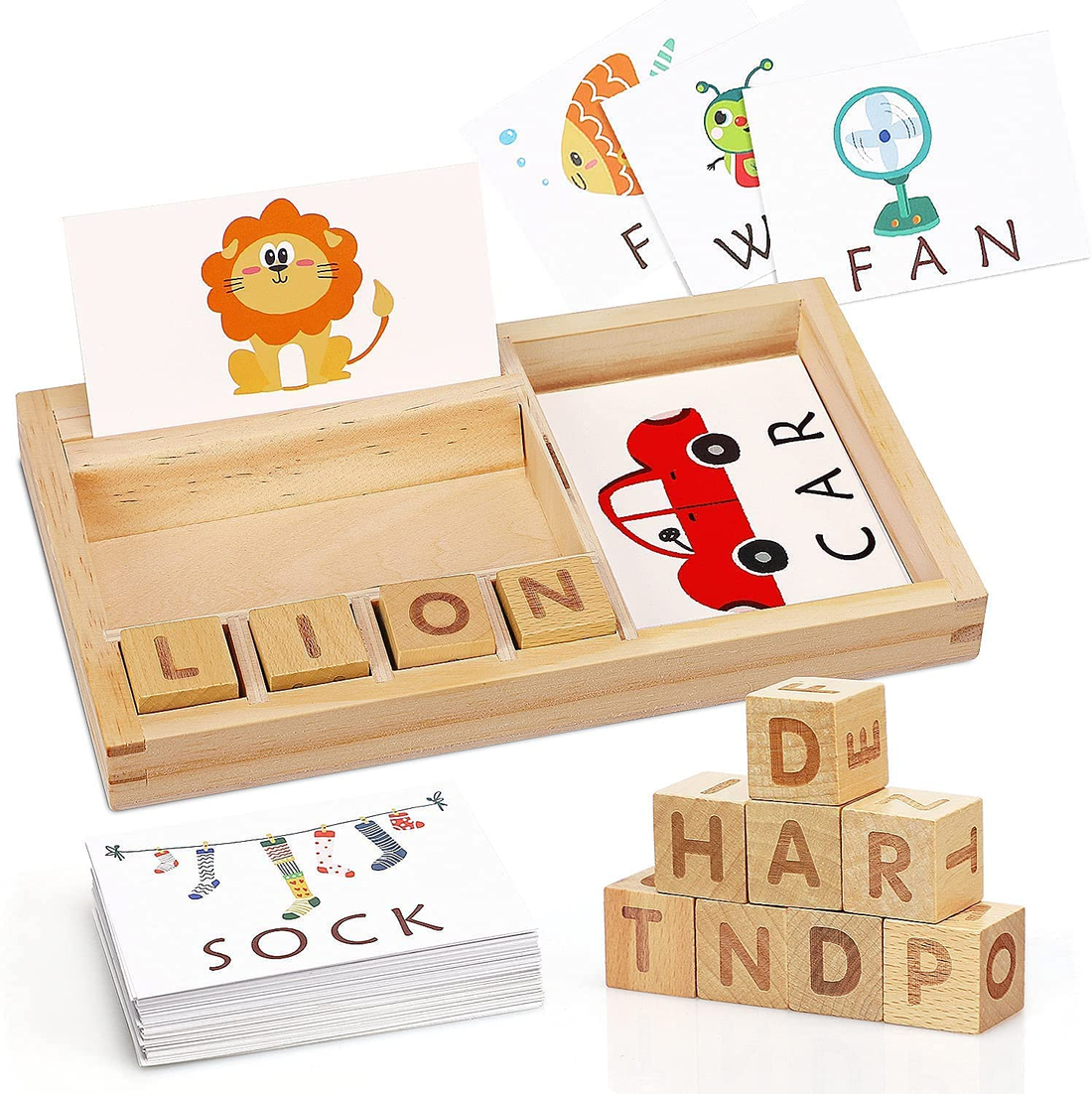 Wooden Spelling Blocks With Flashcards