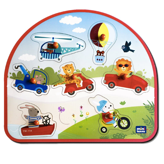 Wooden Vehicles On The Go Peg Board Puzzle