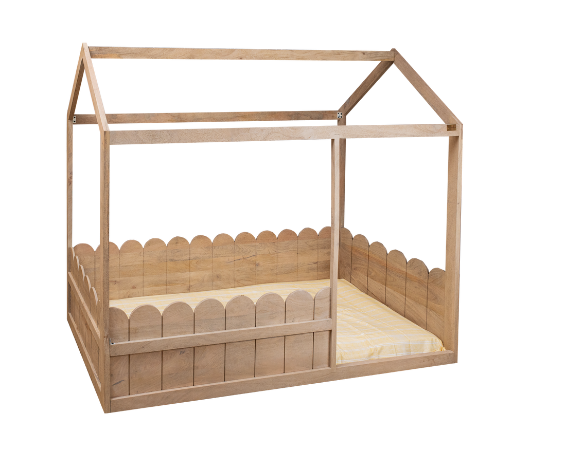 Toddler Wooden House Bed - Oat Finish