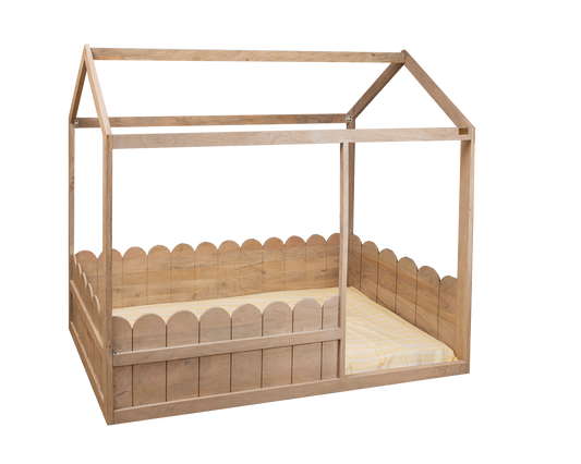 Toddler Wooden House Bed - Oat Finish