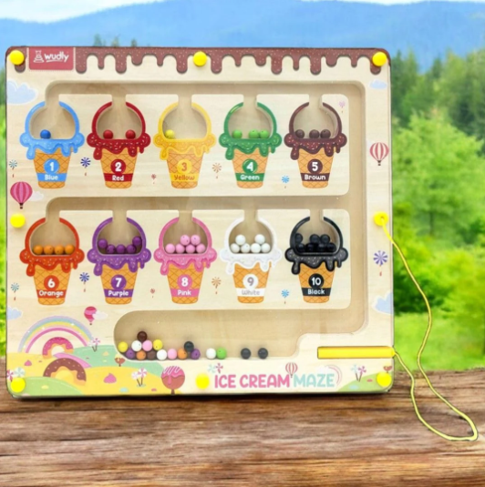 Wooden Ice Cream, Magnetic And Number Maze Puzzle Board