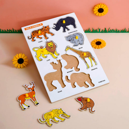 Wooden Picture Educational Board for Kids - Wild Animal Puzzle