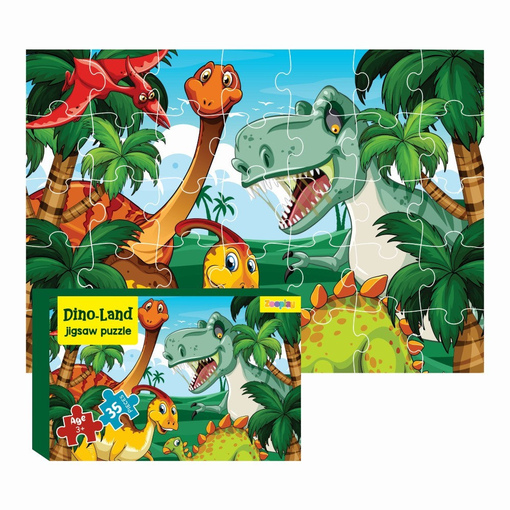 SkilloToys Dino Land 35-piece jigsaw puzzle for kids with colorful dinosaur illustrations