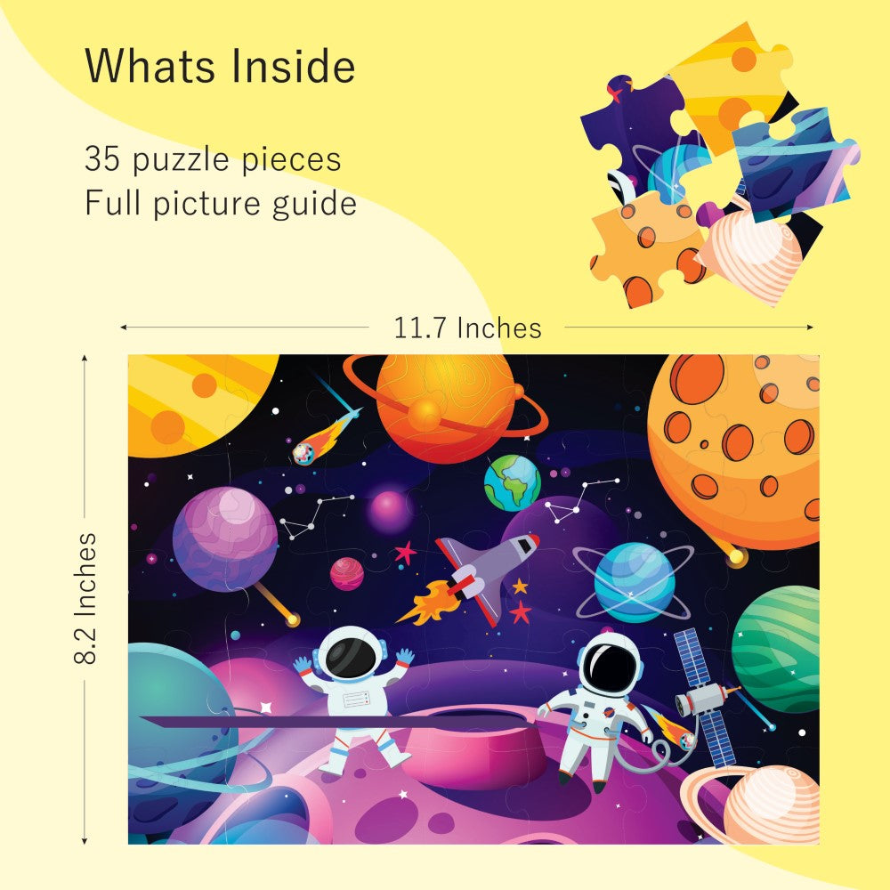 Close-up of the Space Pattern Jigsaw Puzzle showing interlocking pieces with bright cosmic illustrations.