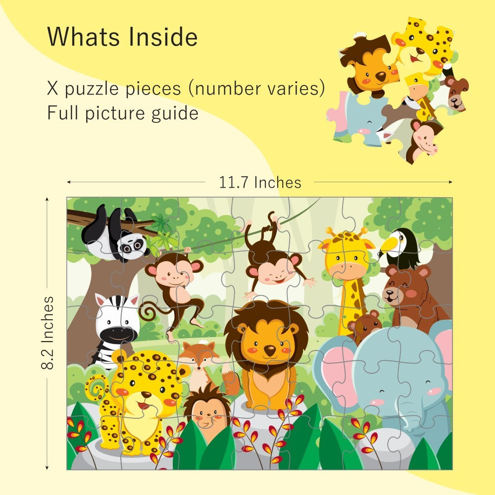 Close up of vibrant animal illustrations on a puzzle piece