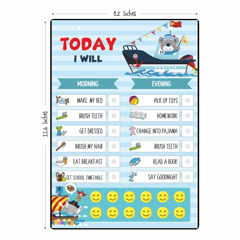 Child interacting happily with the Sailor themed responsibility chart