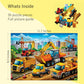 Close-up of vibrant Construction Zone jigsaw puzzle pieces showing excavator and crane