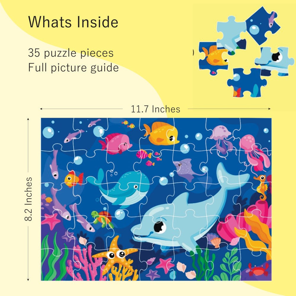 Close-up of a vibrant Ocean Friends jigsaw puzzle piece featuring a colorful marine animal