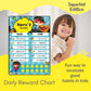Close-up of the vibrant, kid-friendly illustrations on the reward chart board