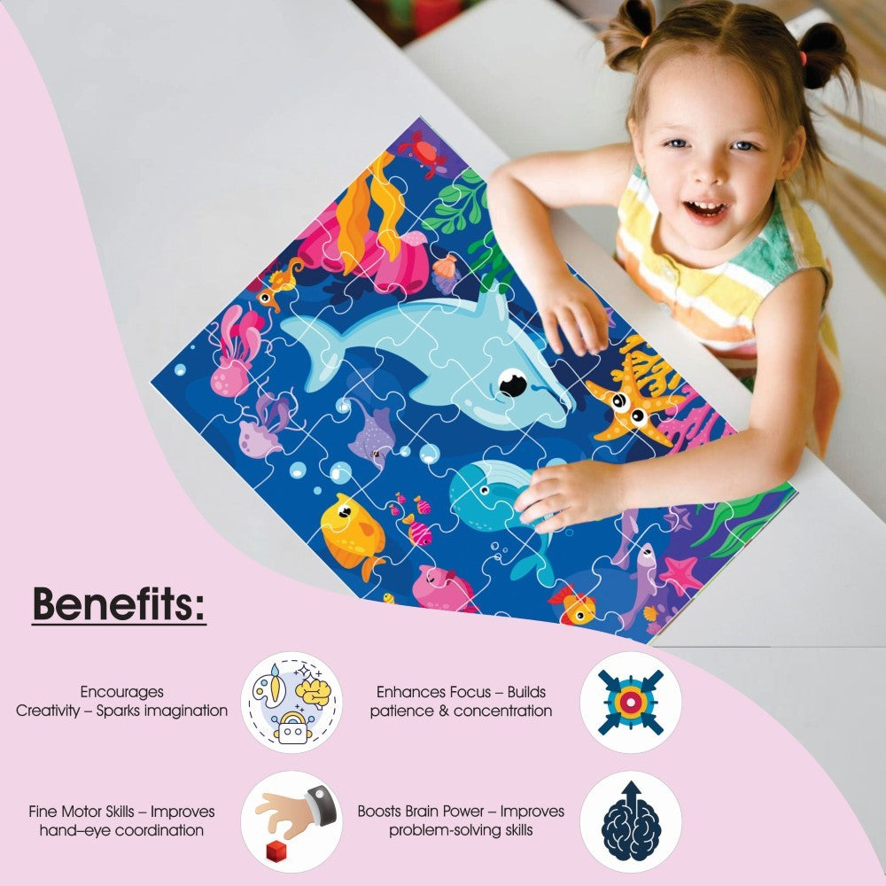 Stack of durable, child-safe jigsaw puzzle pieces for the Ocean Friends theme