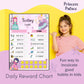 Child placing a smiley sticker on a completed chore on the Princess Palace routine chart