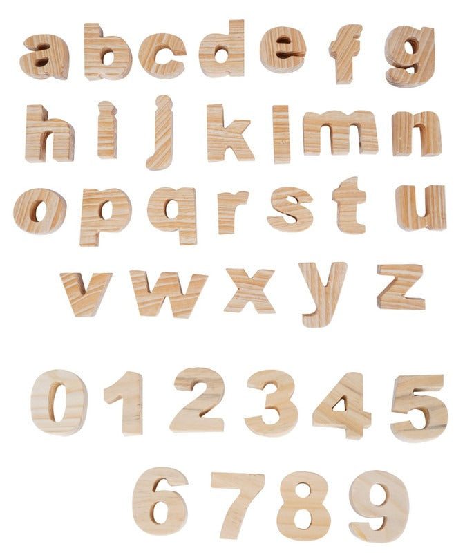 Wooden Alphabets Uppercase, Lowercase & Numerical Numbers - Set of 63 pieces