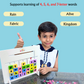 Close-up of alphabet tiles and word cards for spelling practice