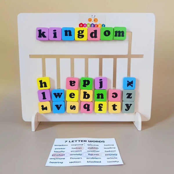 Child assembling words on an Advance Word Maker with cards