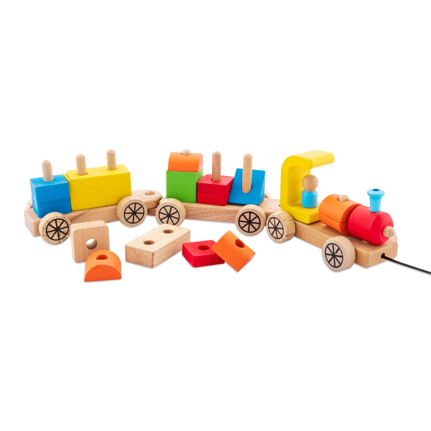 Wooden Building Block Train Pull Along Toy