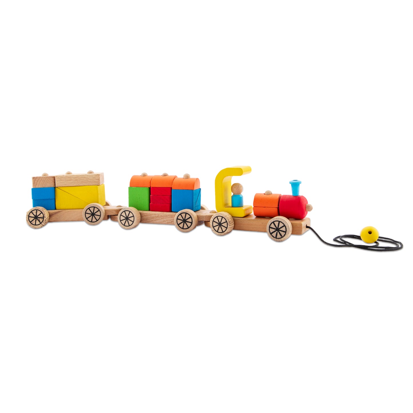 Wooden Building Block Train Pull Along Toy