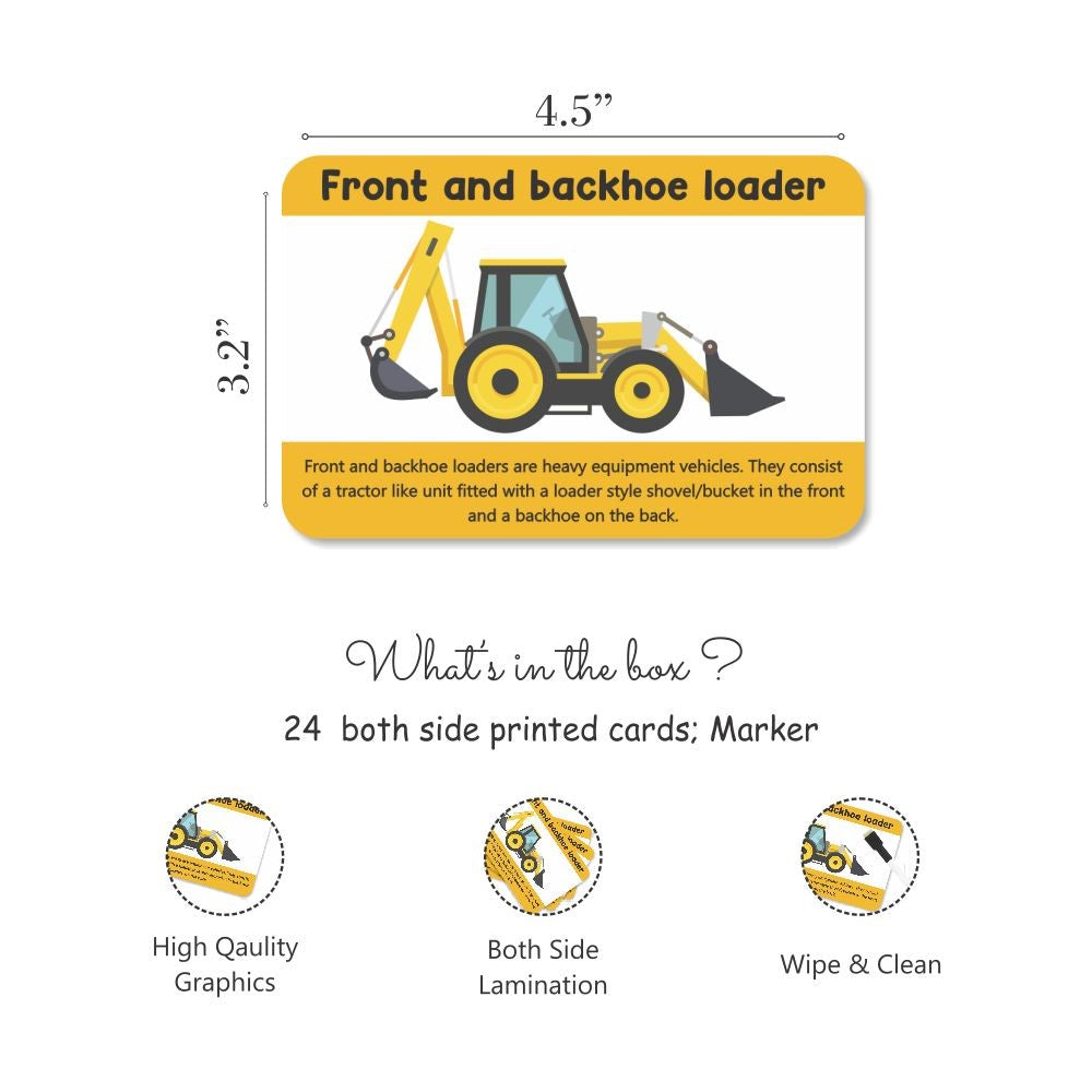 Construction Tools and Vehicles Flash Cards - Pack of 20