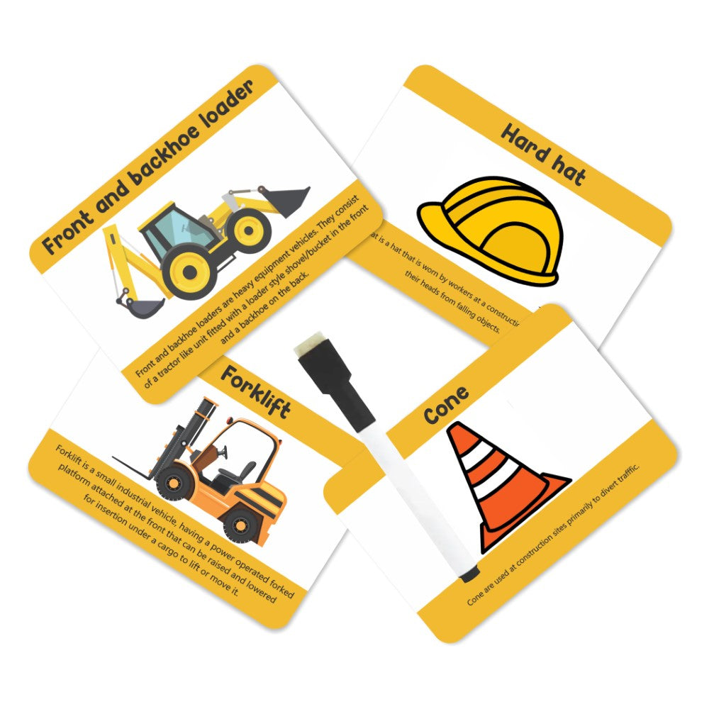 Construction Tools and Vehicles Flash Cards - Pack of 20
