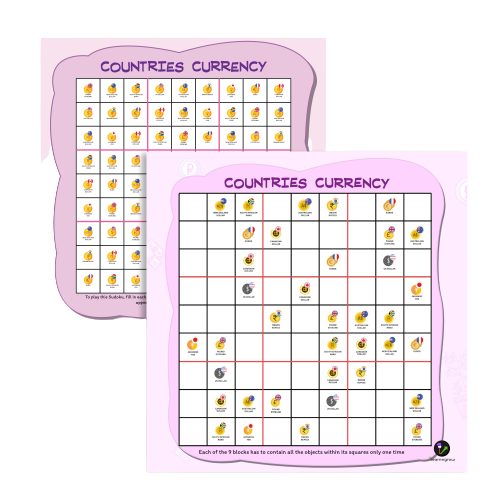 Country Currency Sudoku Activity Board Game