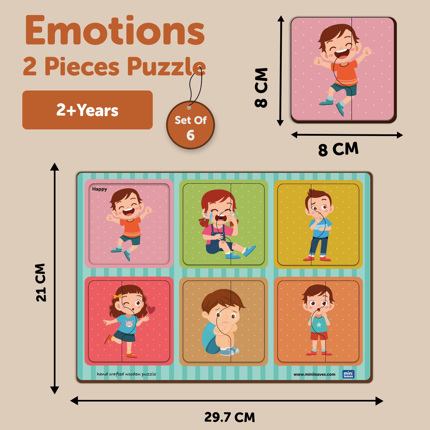 Wooden 2 Piece Emotions Puzzle