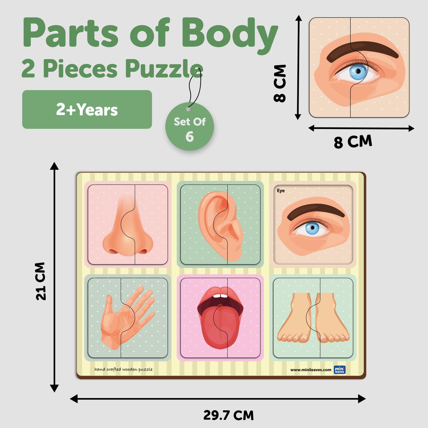 Wooden 2 Piece Human Body Parts Puzzle