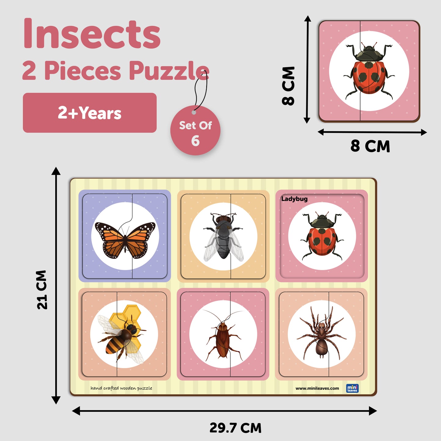 Wooden 2 Piece Insects Puzzle