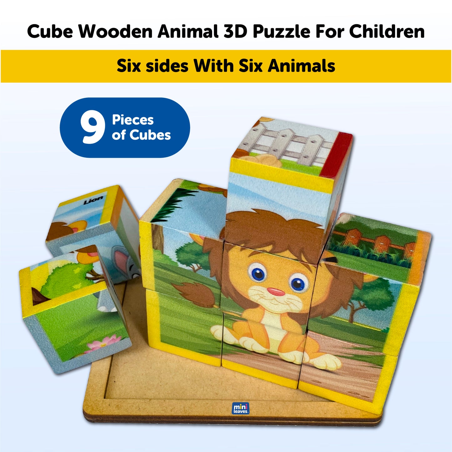 Wooden 3D Six Slides Animal Puzzle