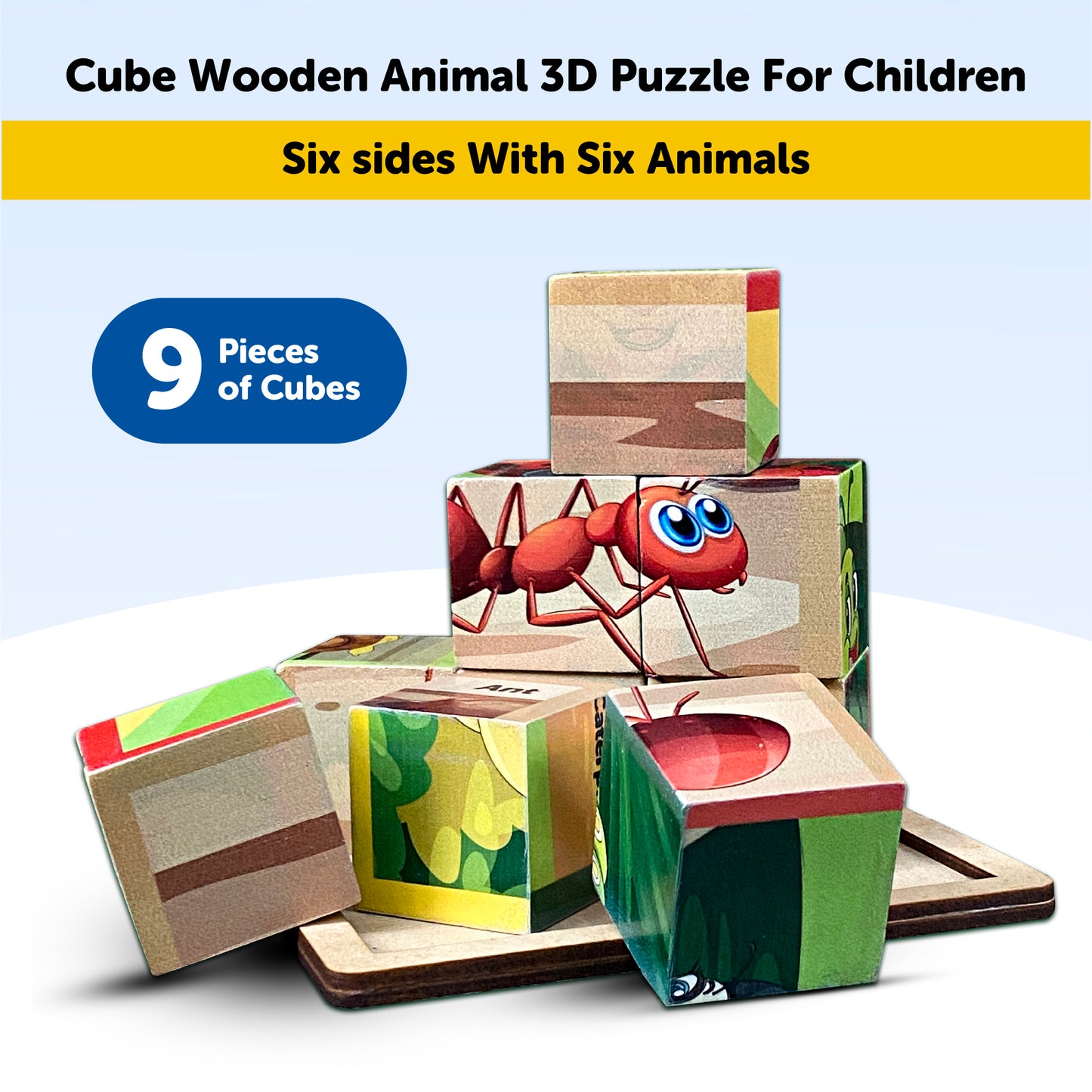 Wooden 3D Six Slides Insects Puzzle