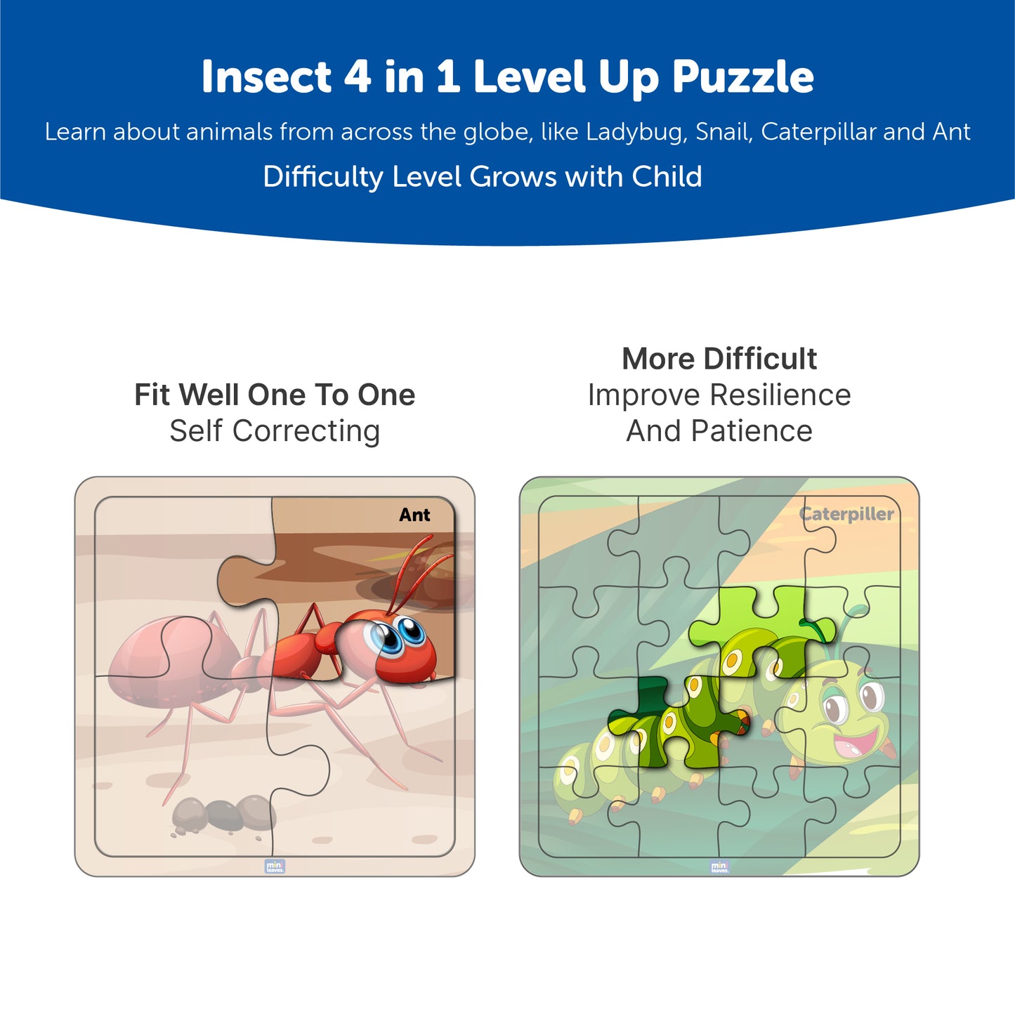 Wooden 4 In A Box Insects Theme Puzzle