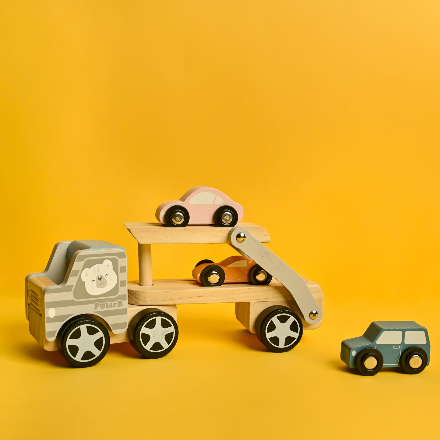 Wooden Car Carrier Truck and Cars Toy Set