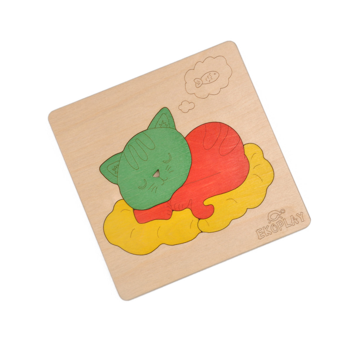 Wooden Cat On a Mat Puzzle Board